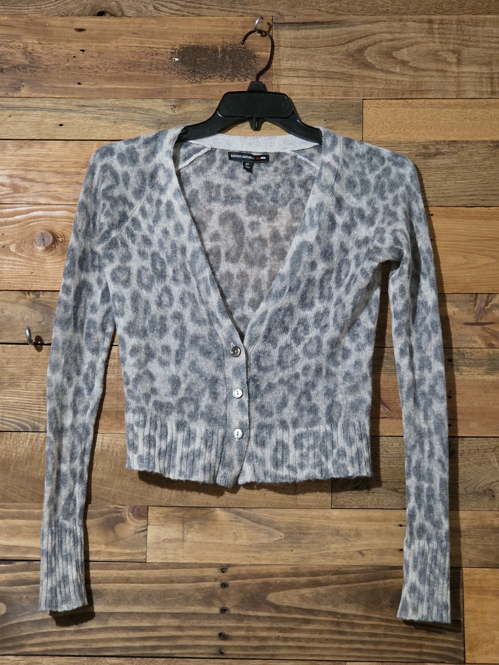 Banana Republic Mad Men Mohair Wool Blend Leopard Cardigan Beige Gray M Women's
